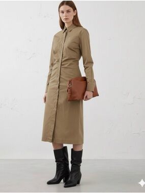 REMAIN Taupe Midi Shirt Dress Organic Cotton Minimalist Size 4